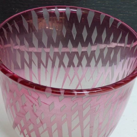 Jim Engebretson & Renee Nielsen Sculpture Art Hand Glass Vase Bowl Diamond Pink - Picture 5 of 9